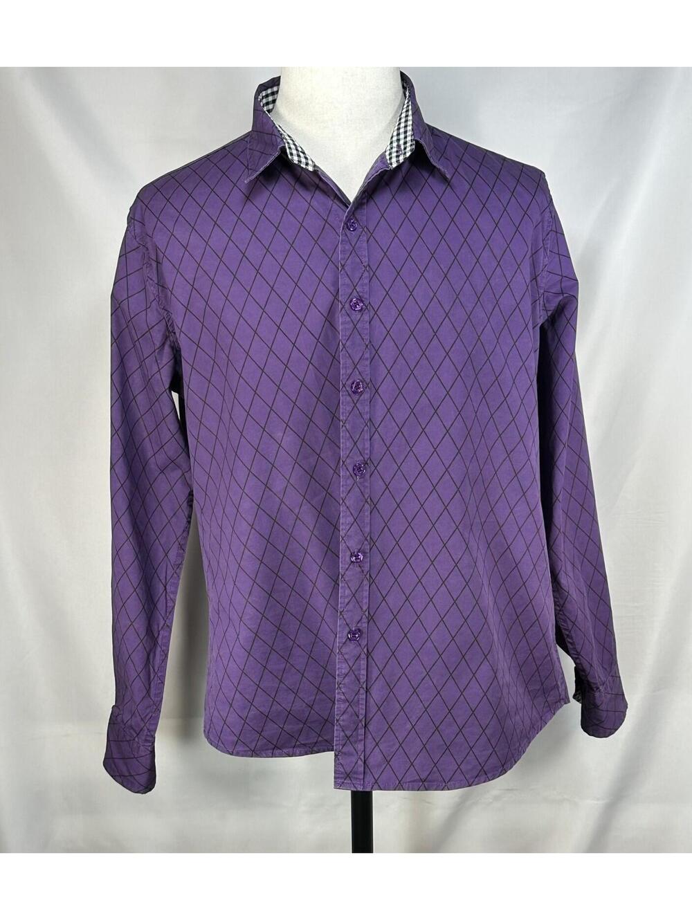 Coofandy Cotton/Poly Diamond Check Button Up Purple Mens L